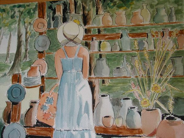 Woman at Pottery Shop